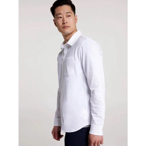 VRST Men’s Refined Knit Long sleeve button down shirt pure white small NWT - Picture 3 of 6